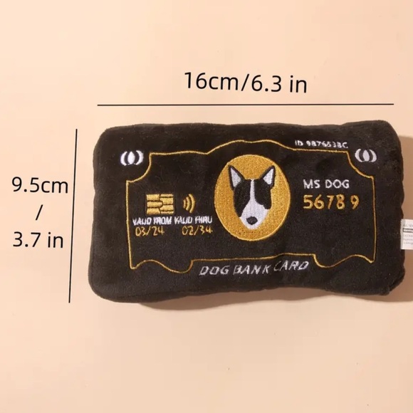 Plush Credit Card Dog Toy Black Gold Squeaker Designer - Picture 2 of 2